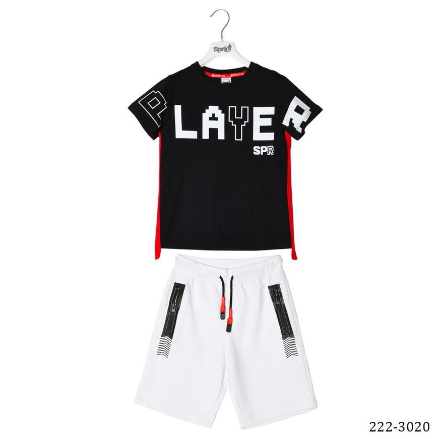 Set of SPRINT shorts, printed top and shorts in white.