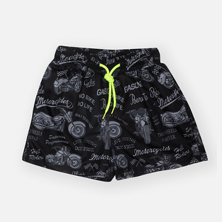 TORTUE bermuda swimsuit with motorcycle print.