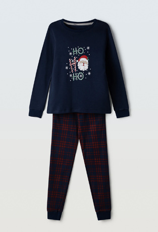 HOMMIES pajamas with matching sleep mask in dark blue.