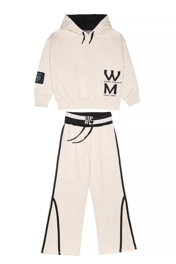 Σετ φόρμας SPRINT με ενσωματωμένη κουκούλα σε χρώμα εκρού. 