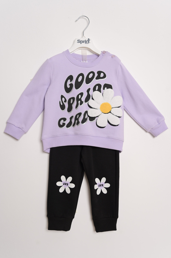 SPRINT tracksuit set in lilac color with buttons on the side.