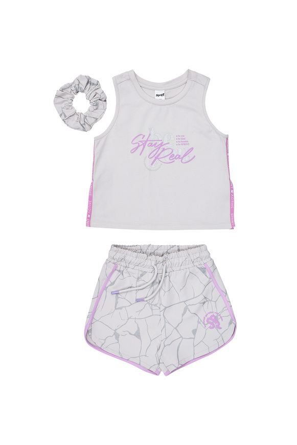 Σετ σορτς SPRINT σε χρώμα γκρι ανοιχτό με ασορτί λάστιχο για τα μαλλιά.