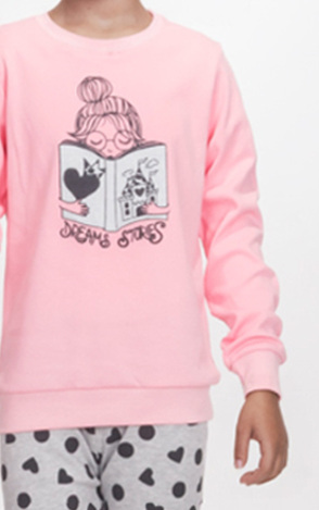 DREAMS pajamas in pink and gray.