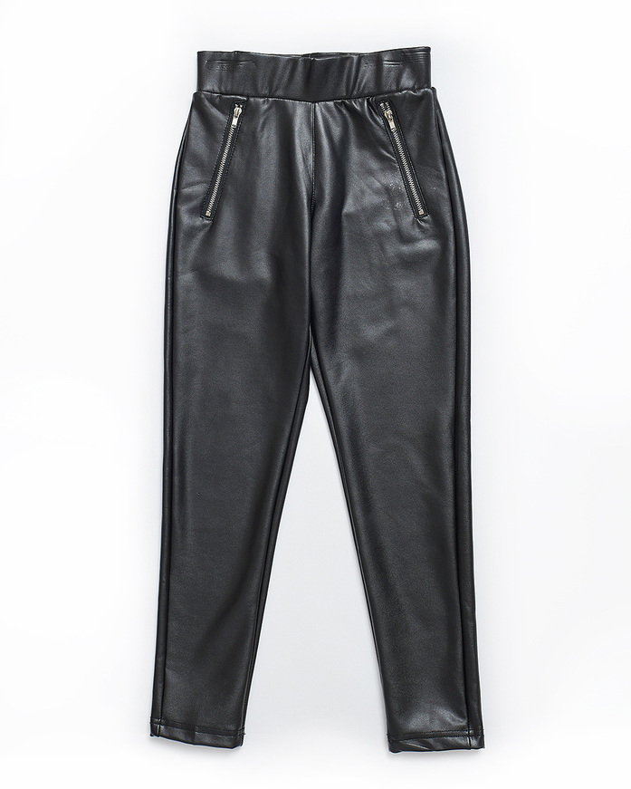 EBITA leather leggings in black with elastic in the waist.