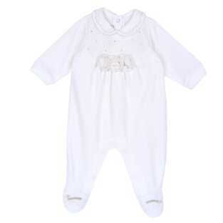 CHICCO velor bodysuit in white color with decorative roses.
