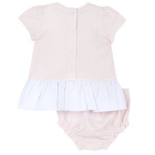 CHICCO shorts set in pink with swan applique embroidery.