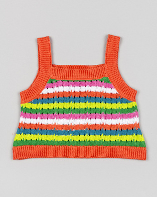LOSAN knitted top in orange color with colorful striped design.