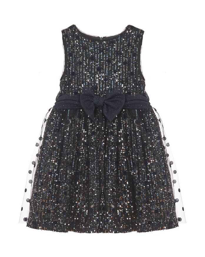 MARASIL dress made of sequins in two colors and transparent tulle dots.