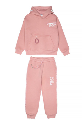 SPRINT tracksuit set in pink with built-in hood. 