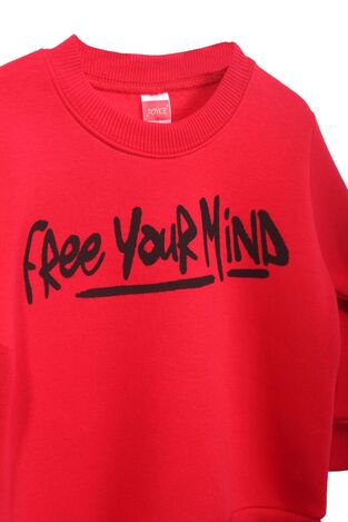 Μπλούζα φούτερ JOYCE σε κόκκινο χρώμα με το λογότυπο "FREE YOUR MIND".