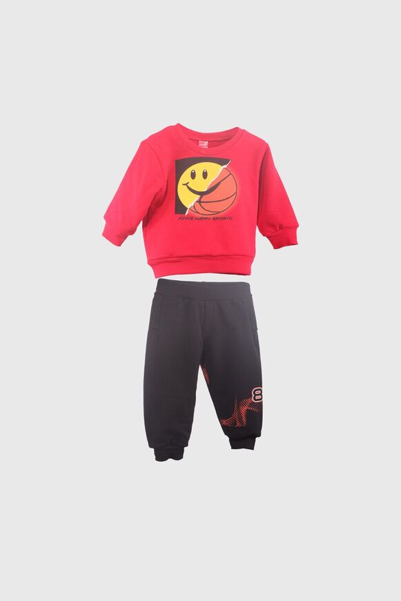 Seasonal JOYCE tracksuit set in red color with basketball print.
