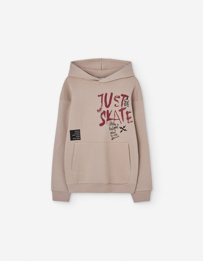 Μπλούζα φούτερ LOSAN σε μπεζ χρώμα με κουκούλα.