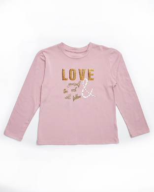 Μπλούζα ΕΒΙΤΑ σε ροζ χρώμα με glitter σε σχήμα "LOVE".