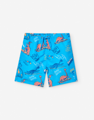 LOSAN bermuda swimsuit with dinosaur print, in turquoise color.