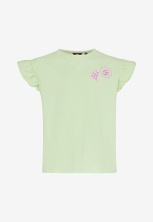 MEXX blouse in lime color with ruffles.