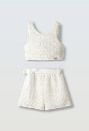 EVITA shorts set in soft ecru color.