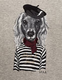 IKKS blouse in gray color with French dog print.