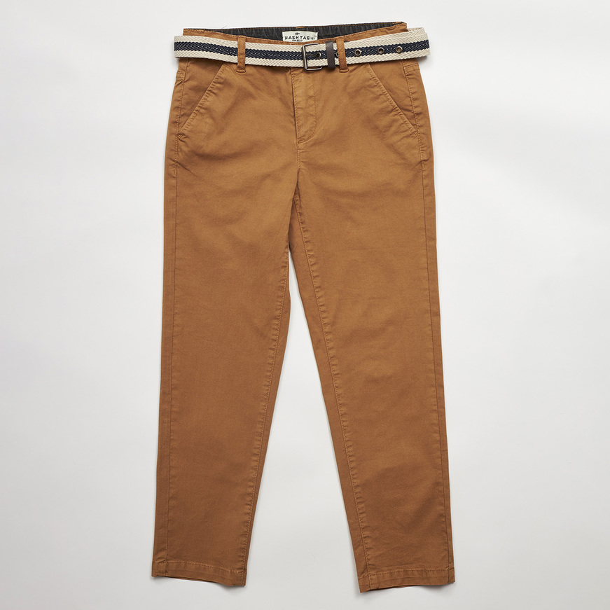 HASHTAG pants in brown with a waistband.