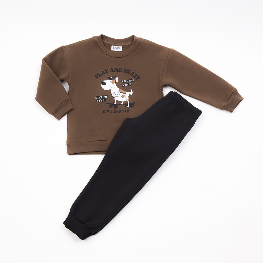 TRAX tracksuit set in brown with embossed dog print.