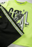 Set of SPRINT shorts in lime yellow color with football player print.