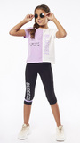Set of EBITA capri leggings with two-tone lilac-white color.