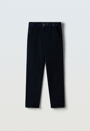 HASHTAG pants in dark blue color with belt.