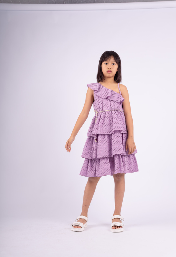 EBITA dress in purple color with all over kipur design.