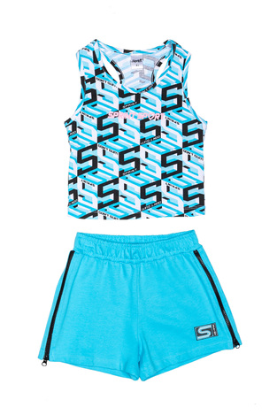 SPRINT shorts set in turquoise color with all over print.