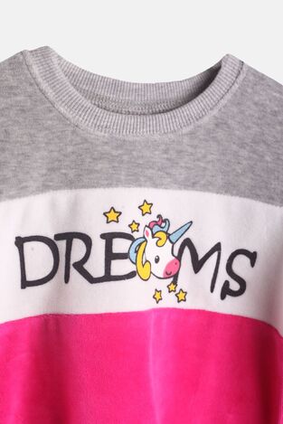 Πιτζάμα βελουτέ DREAMS σε χρώμα γκρι με ανάγλυφο τύπωμα μονόκερου.