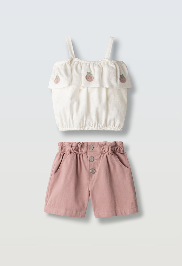 Σετ σορτς ΕΒΙΤΑ σε χρώμα εκρού απαλό με ροζ.
