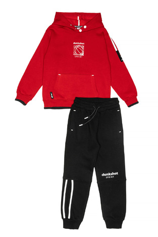 SPRINT suit set with built-in hood in red and black.