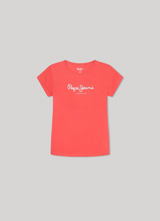 PEPE JEANS blouse in coral color with glitter print.