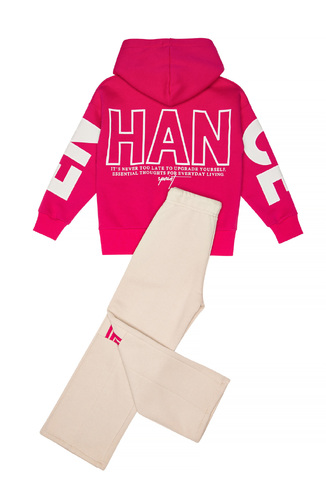 Σετ φόρμας SPRINT με κουκούλα σε φούξια και μπεζ χρώμα.