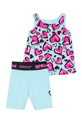 Set of SPRINT cycling tights in blue color with all over heart print.