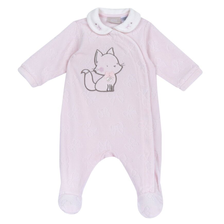 Βελουτέ φορμάκι CHICCO σε ροζ χρώμα με ανάγλυφο τύπωμα γατούλας.