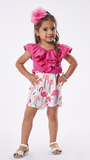 EBITA fabric shorts set in fuchsia color with flamingo print.