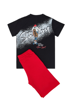 Sprint blouse and shorts set, in black-red.