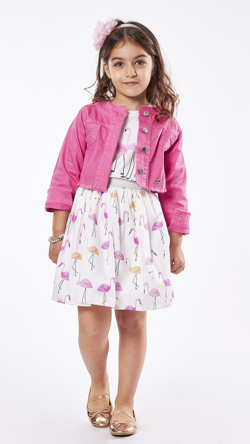 Skirt set 3 pcs. EVITA in fuchsia color with flamingo print.