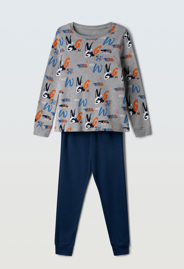 Πιτζάμα HOMMIES με ασορτί μάσκα ύπνου σε γκρι με μπλε σκούρο χρώμα.