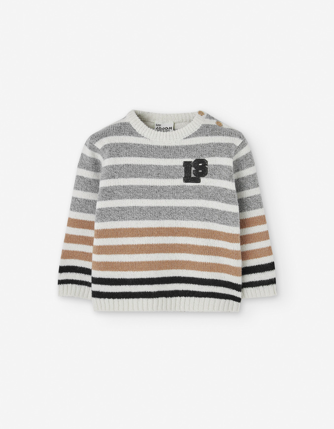 Πλεκτή μπλούζα LOSAN σε γκρι χρώμα με ριγέ λεπτομέρειες.