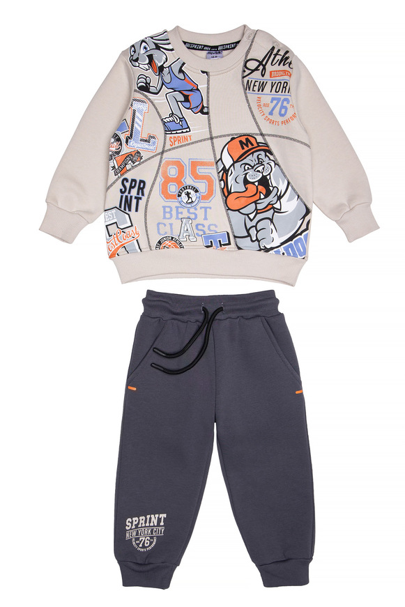 Σετ φόρμας SPRINT με στρογγυλή λαιμόκοψη σε εκρού-ανθρακί χρώμα.