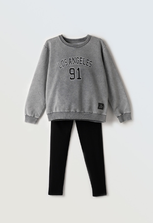 Set of EBITA leggings in gray melange color with "LOS ANGELES 91" logo. 