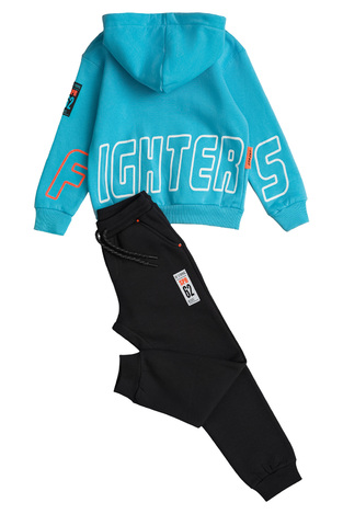 Set of SPRINT tracksuit in turquoise color with hood.