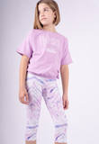 EBITA capri leggings set in lilac color with "WONDERFUL" logo.