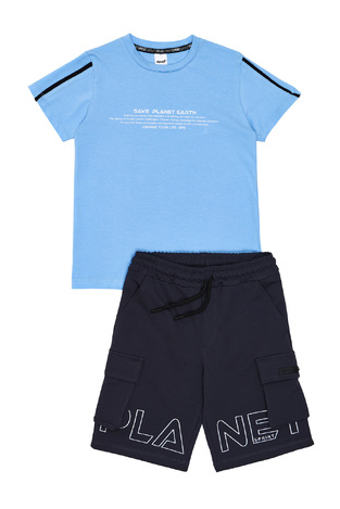 Sprint blouse and bermuda shorts set, in light blue-anthracite color.
