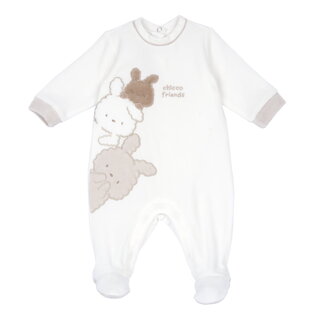 CHICCO velor bodysuit in off-white color with embossed bunnies print.