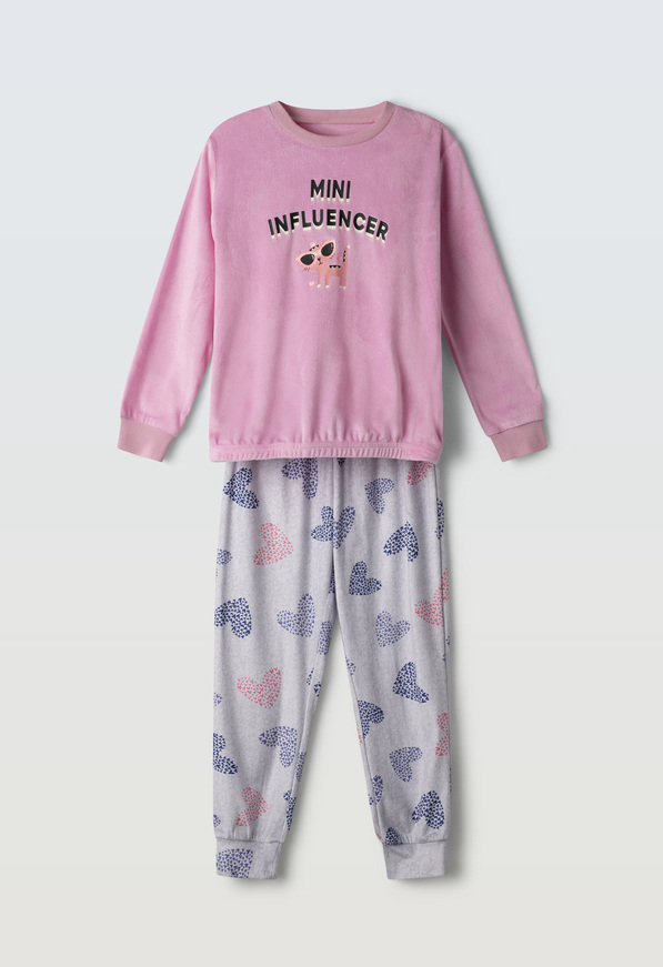 Πιτζάμα βελουτέ HOMMIES με ασορτί μάσκα ύπνου σε χρώμα ροζ.