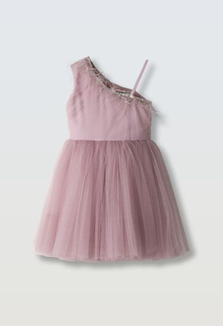 Φόρεμα ΕΒΙΤΑ σε χρώμα ροζ με τούλινο τελείωμα.