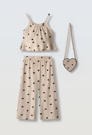 Σετ παντελόνα ΕΒΙΤΑ σε μπεζ χρώμα με ασορτί τσαντάκι.