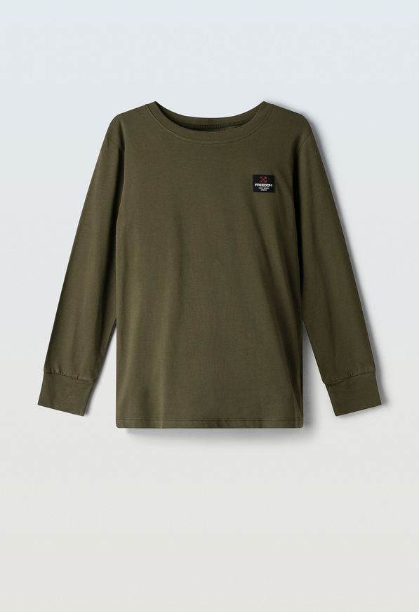 Μπλούζα βαμβακερή HASHTAG σε λαδί χρώμα.